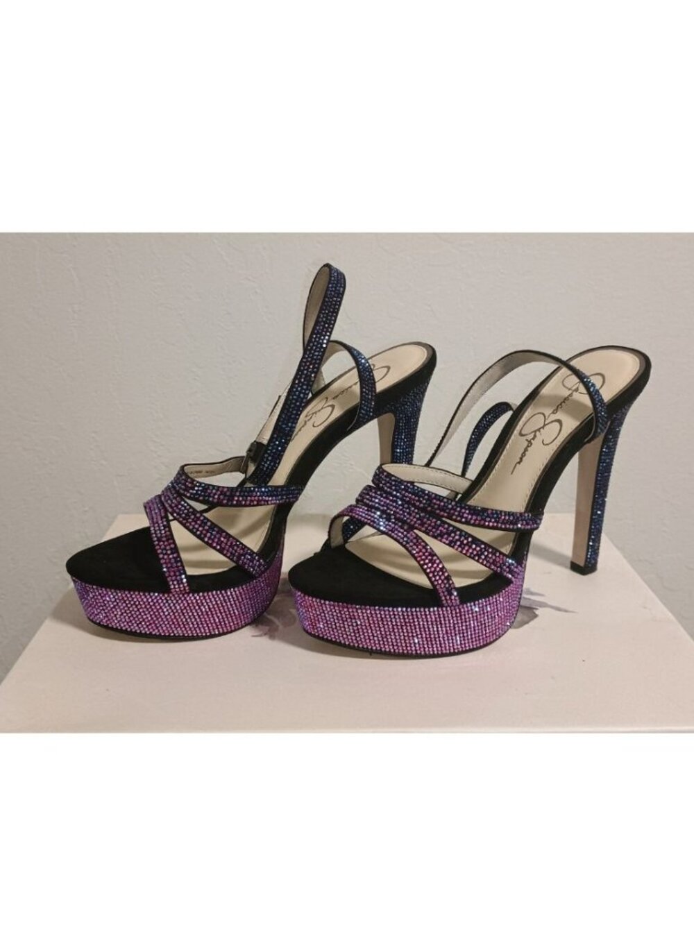 Iridescent Amethyst Black Supreme MicroSuede Jessica Simpson Heels - Balina NIB